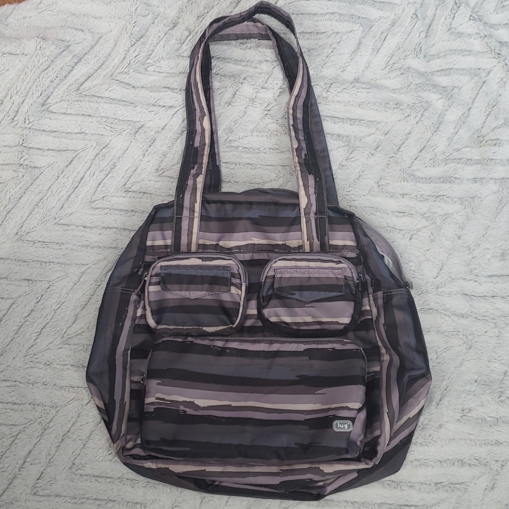 Lug puddle jumper carryall tote bag brown striped